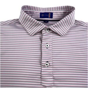 Stitch Golf Polo Shirt Mens M Pink Gray Striped Preppy Performance Wicking